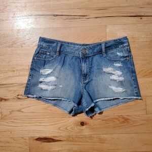DECREE Juniors JR Size 11 Blue Denim Distresses Frayed Fringe Jean Shorts